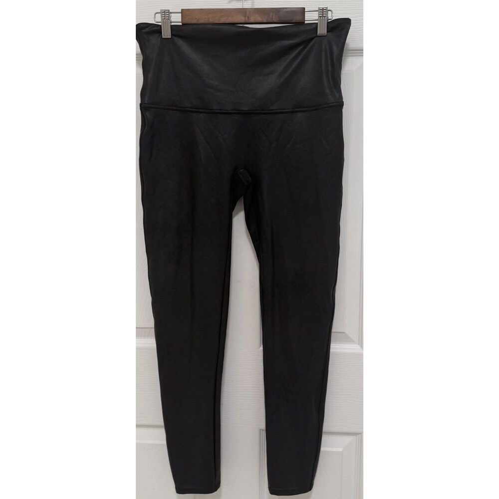 SPANX Faux Leather Leggings Black Women's 1X Plus Size Slimming Shaping